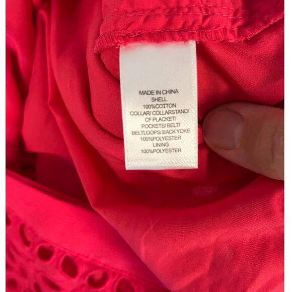 Cece Women's Sz 10 Bright Pink Lined Eyelet Sleeveless Sheath Shirt Dress #0327 - Picture 11 of 14